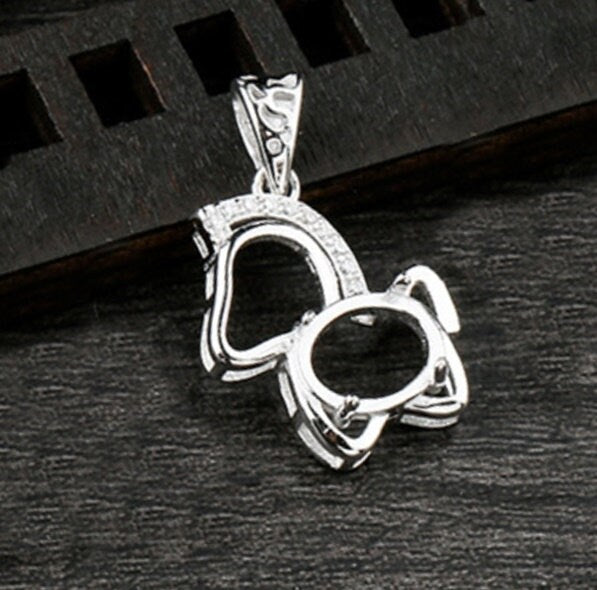 Crystals Horse Oval Pendant Setting Tray Sterling Silver White Gold Fine 925 7x9mm For One Stone Gemstone Four Prongs DIY Jewelry Wholesale