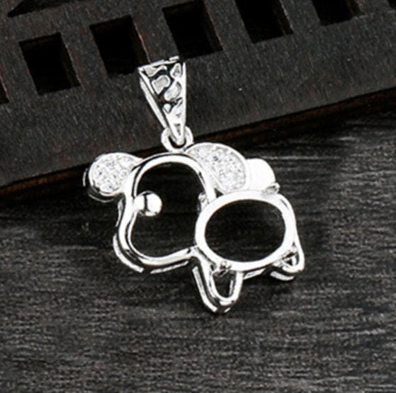 Crystals Dog Oval Pendant Setting Base Sterling Silver White Gold Fine 925 7x9mm For One Stone Gemstone Four Prongs DIY Jewelry Wholesale