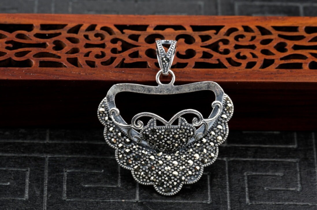 Retro Heart Love Cup Base Pendant Setting Tray Bulk Sterling Silver Fine 925 17x30mm For One Stone Bead No Prongs DIY Jewelry Wholesale