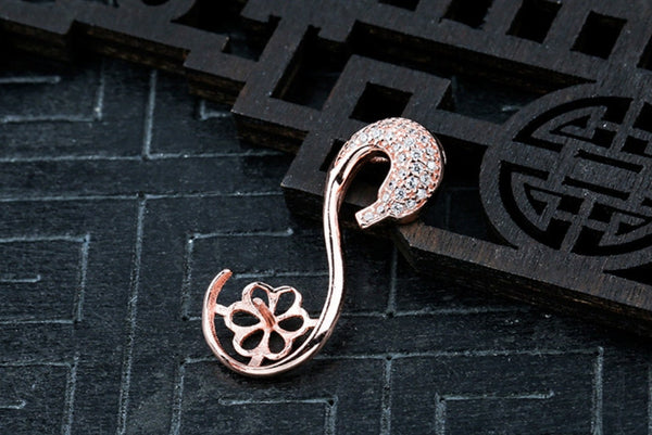 Crystals Swan Cup Pin Pendant Setting Sterling Silver Rose Gold Fine 925 9-10mm For One Pearl Bead No Prongs DIY Jewelry Wholesale