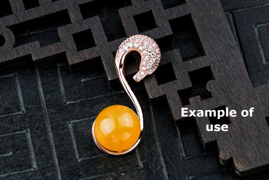 Crystals Swan Cup Pin Pendant Setting Sterling Silver Rose Gold Fine 925 9-10mm For One Pearl Bead No Prongs DIY Jewelry Wholesale