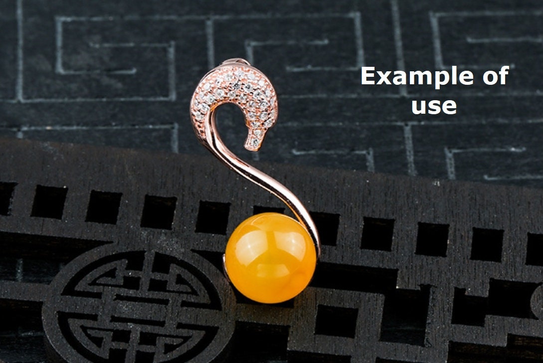 Crystals Swan Cup Pin Pendant Setting Sterling Silver Rose Gold Fine 925 9-10mm For One Pearl Bead No Prongs DIY Jewelry Wholesale