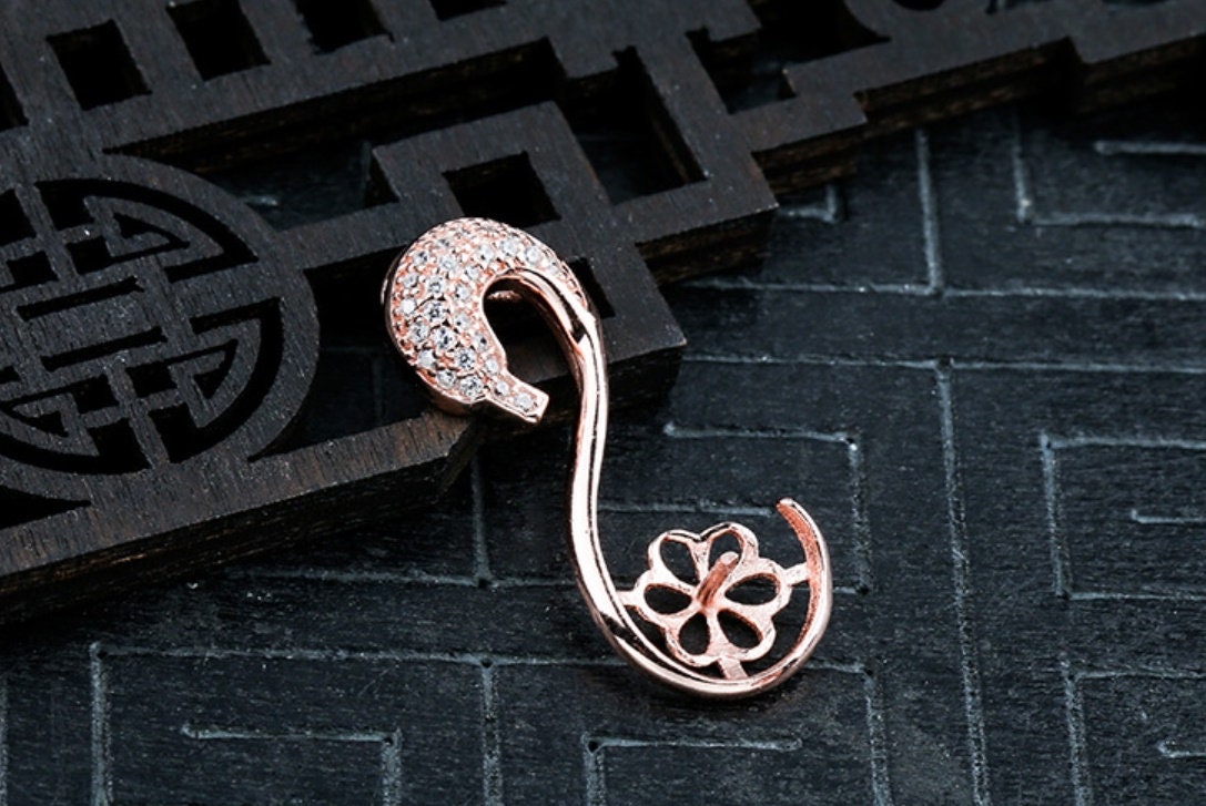 Crystals Swan Cup Pin Pendant Setting Sterling Silver Rose Gold Fine 925 9-10mm For One Pearl Bead No Prongs DIY Jewelry Wholesale