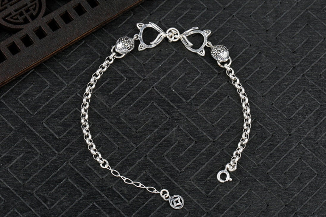 Retro Fox Teardrop Base Bracelet Setting Tray Bulk Sterling Silver Fine 925 9x10mm For Three Stones Beads Adjustable DIY Jewelry Wholesale