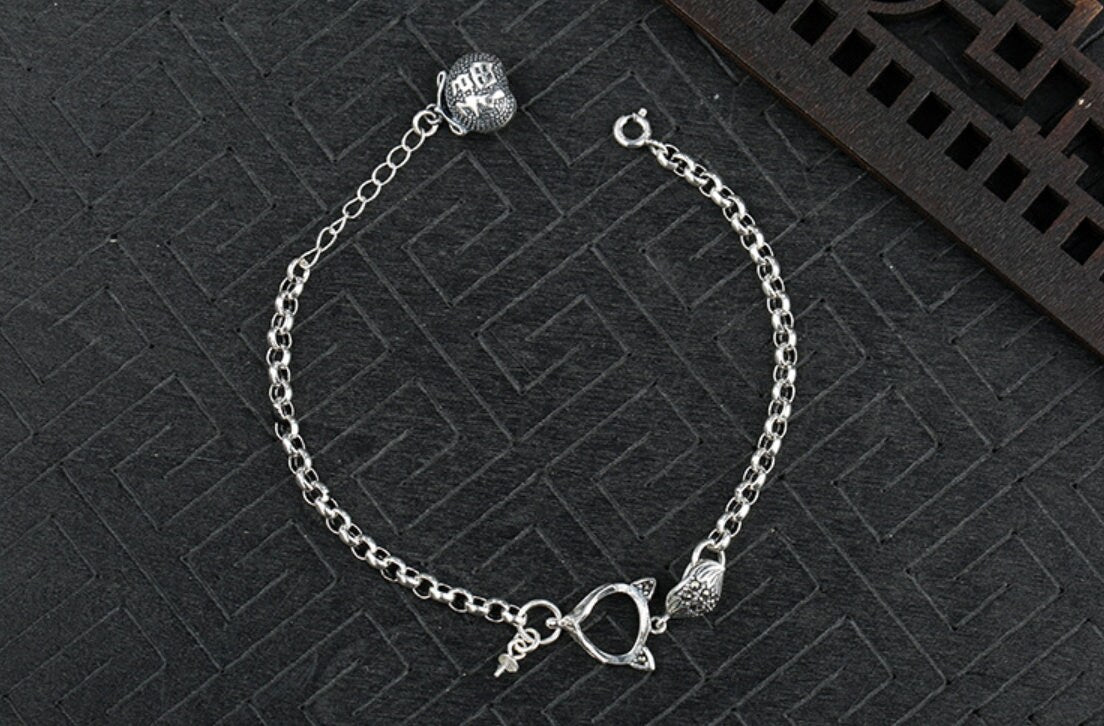 Retro Fox Teardrop Base Bracelet Setting Tray Bulk Sterling Silver Fine 925 8x10mm For Two Stones Beads Adjustable DIY Jewelry Wholesale