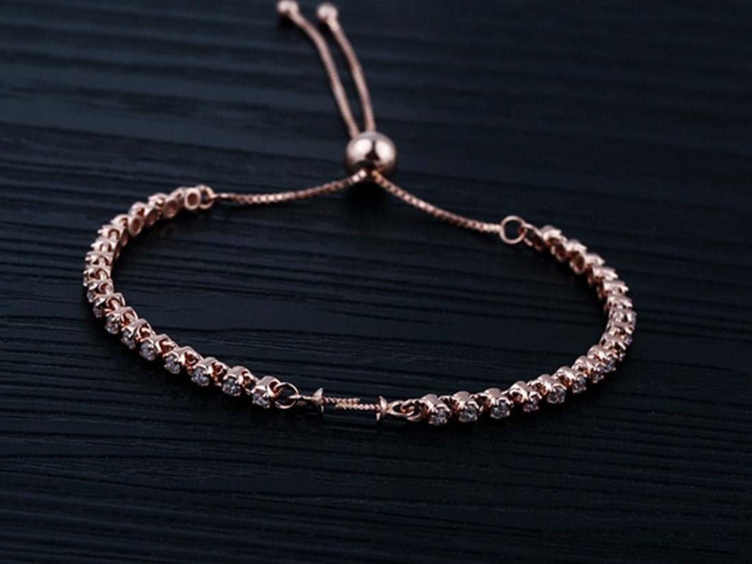 Crystals Chain Cup Bangle Mount Bracelet Setting Sterling Silver Rose Gold 925 6-10mm For One Pearl Bead Adjustable DIY Jewelry Wholesale