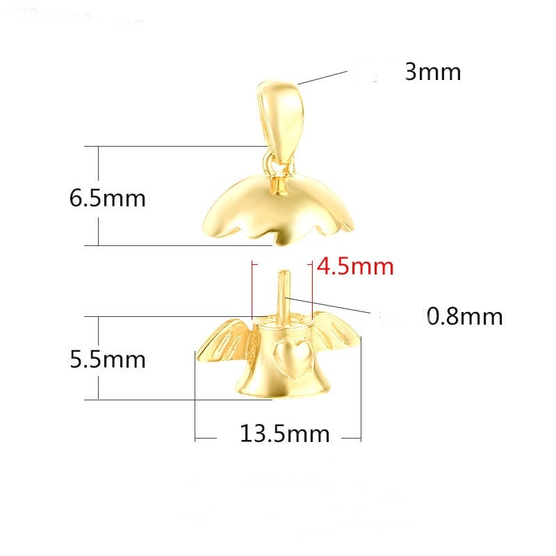 Angel Wings Pin Base Pendant Setting Sterling Silver Rose Gold Fine 925 10-12mm For One Pearl Bead No Prongs DIY Jewelry Wholesale