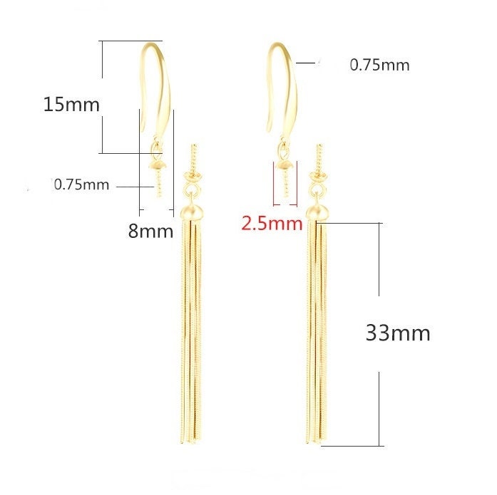 Tassel Chain Pin Cup Earrings Hook Setting Tray Bulk Sterling Silver Gold Fine 925 8-12mm For One Pearl Bead No Prongs DIY Jewelry Wholesale