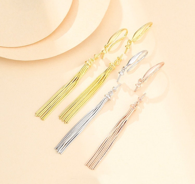 Tassel Chain Pin Cup Earrings Hook Setting Tray Bulk Sterling Silver Gold Fine 925 8-12mm For One Pearl Bead No Prongs DIY Jewelry Wholesale