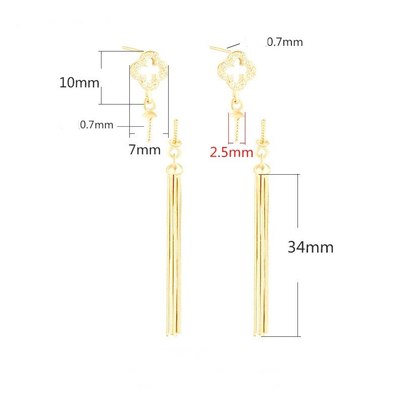 Tassel Chain Pin Cup Earrings Stud Setting Sterling Silver Rose Gold Fine 925 6-10mm For One Pearl Bead No Prongs DIY Jewelry Wholesale