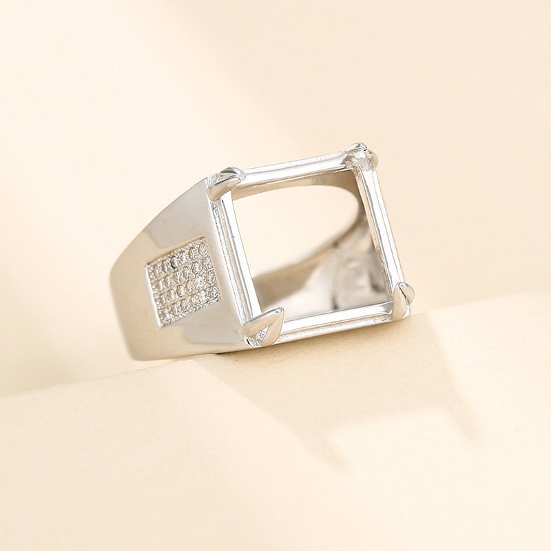 Ring Blank Setting 1pc Sterling Silver 925 Crystals Square White Gold Fine 13mm For One Stone Gemstone Adjustable Four Prongs Wholesale