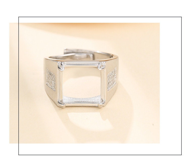 Ring Blank Setting 1pc Sterling Silver 925 Crystals Square White Gold Fine 13mm For One Stone Gemstone Adjustable Four Prongs Wholesale