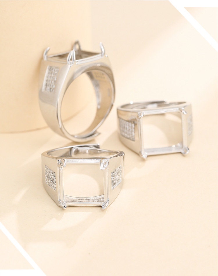 Ring Blank Setting 1pc Sterling Silver 925 Crystals Square White Gold Fine 13mm For One Stone Gemstone Adjustable Four Prongs Wholesale