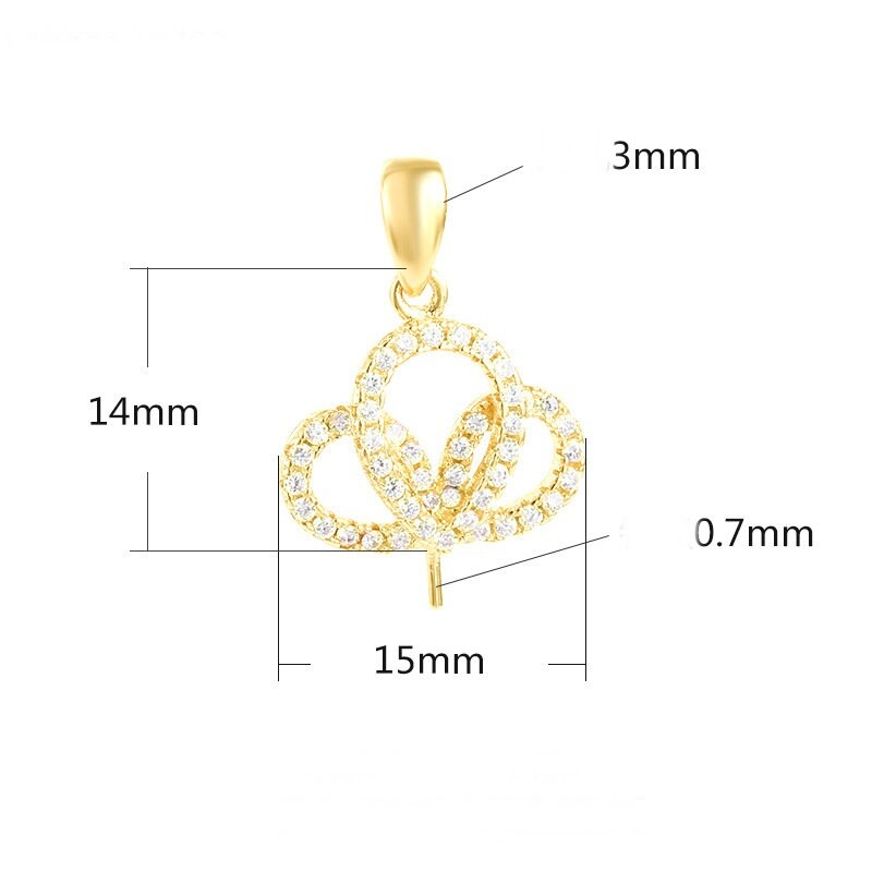 Crystals Crown Flower Pin Pendant Setting No Prongs Sterling Silver Rose Gold Fine 925 14x15mm For One Pearl Bead DIY Jewelry Wholesale