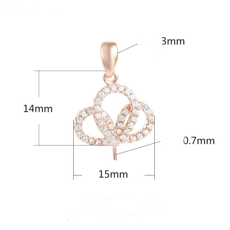 Crystals Crown Flower Pin Pendant Setting No Prongs Sterling Silver Rose Gold Fine 925 14x15mm For One Pearl Bead DIY Jewelry Wholesale