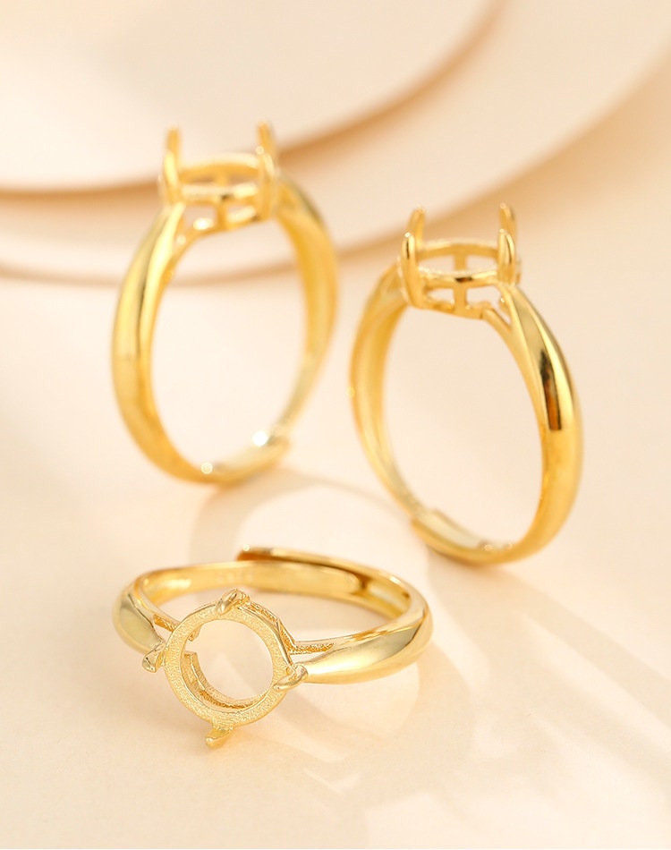 Ring Blank Setting 1pc Sterling Silver 925 5pcs Simple Round Base Gold Fine 3-15mm One Stone Adjustable Four Prongs Wholesale