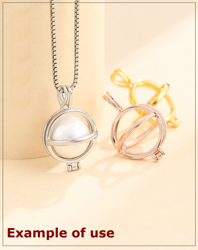 Round Lantern Sphere Buckle Pendant Setting Sterling Silver Rose Gold Fine 925 8-18mm For One Pearl Bead No Prongs DIY Jewelry Wholesale