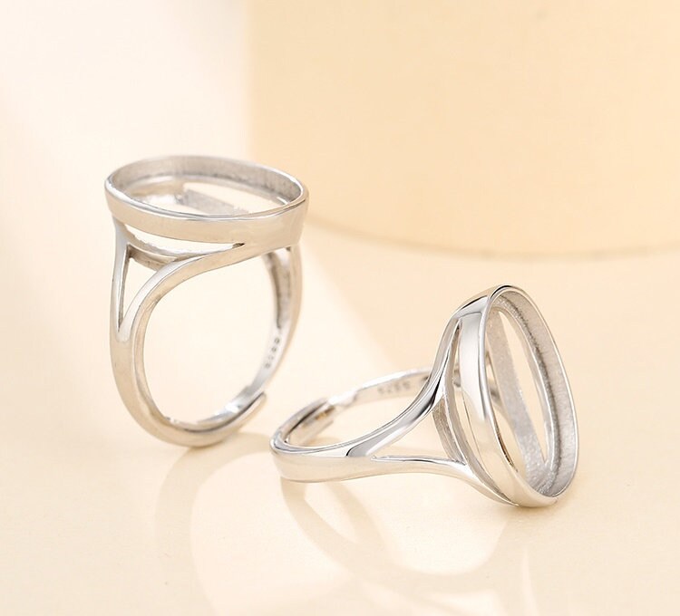 Ring Blank Setting 1pc Sterling Silver 925 Simple Oval Retro White Gold Fine 3-22mm For One Stone Gemstone Adjustable No Prongs Wholesale