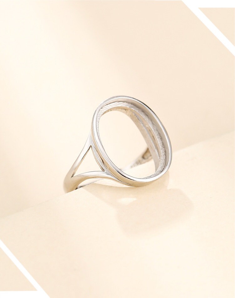 Ring Blank Setting 1pc Sterling Silver 925 Simple Oval Retro White Gold Fine 3-22mm For One Stone Gemstone Adjustable No Prongs Wholesale