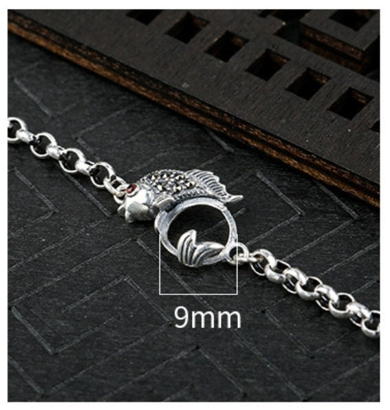 Retro Fish Round Base Chain Bangle Mount Bracelet Setting Sterling Silver Fine 925 9x9mm For One Stone Bead No Prongs DIY Jewelry Wholesale