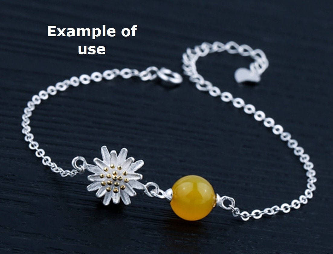 Flower Cup Chain Bracelet Setting Tray Bulk Sterling Silver White Gold Fine 925 6-14mm For One Pearl Bead Adjustable DIY Jewelry Wholesale