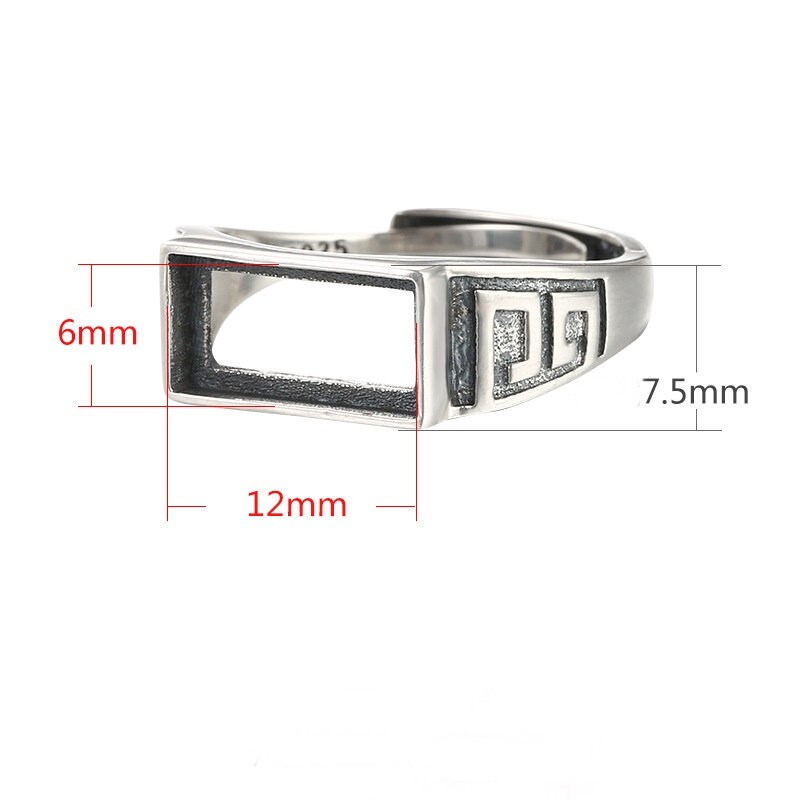 Ring Blank Setting 1pc Sterling Silver 925 Vintage Rectangle Base Fine 6x12mm For One Stone Gemstone Adjustable No Prongs Wholesale