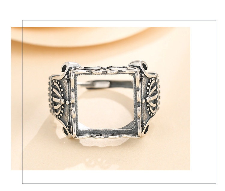 Ring Blank Setting 1pc Sterling Silver 925 Vintage Square Base Fine 15x15mm For One Stone Gemstone Adjustable No Prongs Wholesale