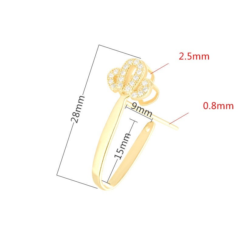 Crystals Crown Buckle Clip Pendant Setting Bezel Sterling Silver Gold Fine 925 9x15mm For One Donut Bead No Prongs DIY Jewelry Wholesale