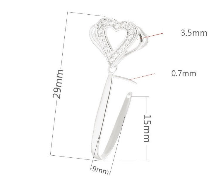 Crystals Heart Buckle Clip Pendant Setting Sterling Silver Rose Gold Fine 925 9x15mm For One Donut Bead No Prongs DIY Jewelry Wholesale