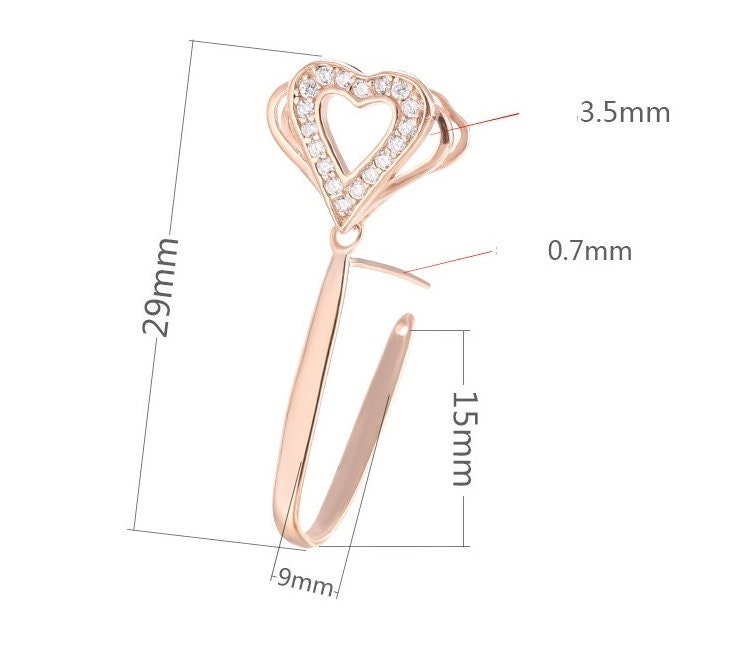 Crystals Heart Buckle Clip Pendant Setting Sterling Silver Rose Gold Fine 925 9x15mm For One Donut Bead No Prongs DIY Jewelry Wholesale