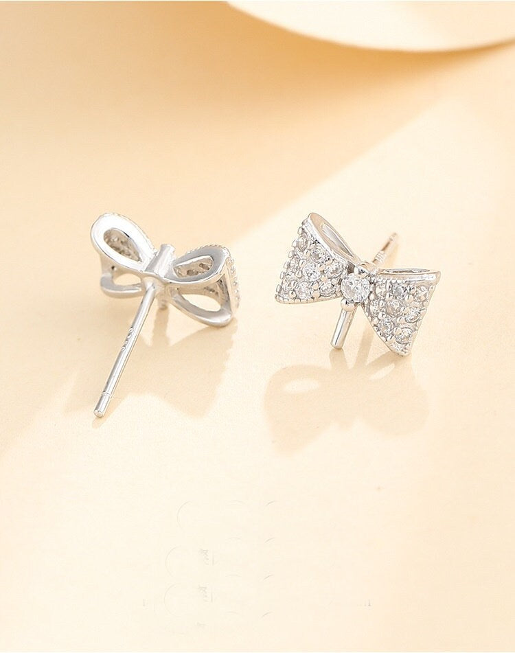 Crystals Bow-Knot Pin Stud Earrings Setting Sterling Silver Rose Gold Fine 925 4-8mm For One Pearl Bead No Prongs DIY Jewelry Wholesale