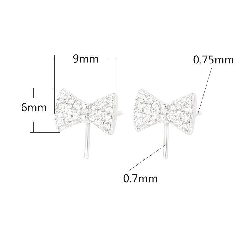 Crystals Bow-Knot Pin Stud Earrings No Prongs Setting Sterling Silver Gold Fine 925 4-10mm For One Pearl Adjustable DIY Jewelry Wholesale