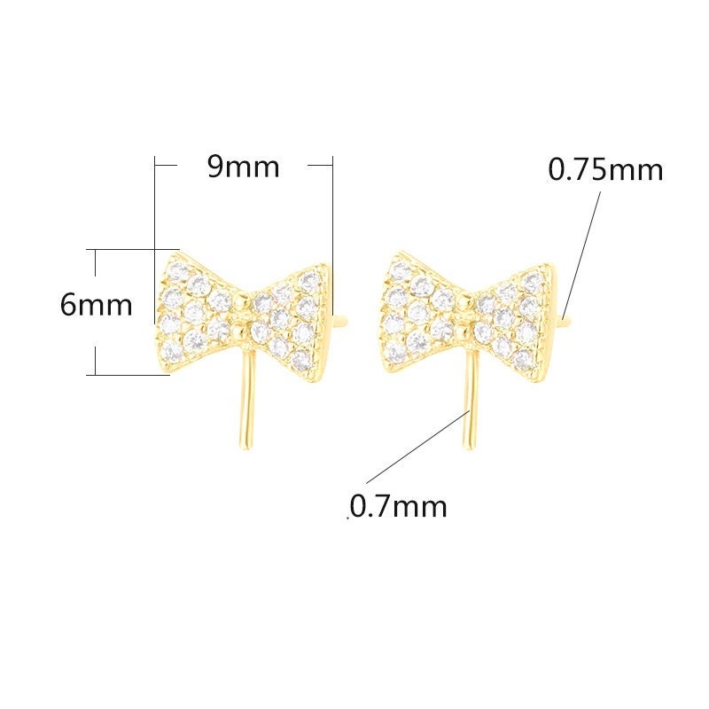 Crystals Bow-Knot Pin Stud Earrings No Prongs Setting Sterling Silver Gold Fine 925 4-10mm For One Pearl Adjustable DIY Jewelry Wholesale