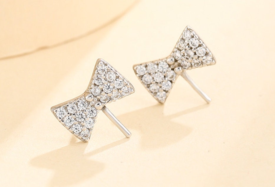 Crystals Bow-Knot Pin Stud Earrings No Prongs Setting Sterling Silver Gold Fine 925 4-10mm For One Pearl Adjustable DIY Jewelry Wholesale