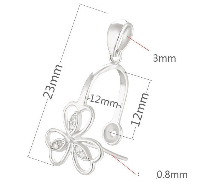 Crystals Flower Buckle Clip Pendant Setting Sterling Silver White Rose Gold Fine 925 12x12mm For One Bead No Prongs DIY Jewelry Wholesale