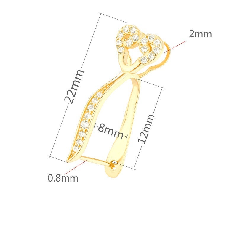 Crystals Heart Buckle Clip Pendant Setting Sterling Silver Rose Gold Fine 925 8x12mm For One Donut Bead No Prongs DIY Jewelry Wholesale