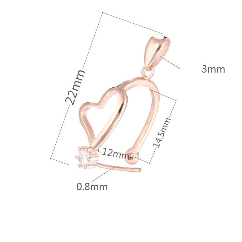 Crystals Heart Buckle Clip Pendant Setting Sterling Silver Rose Gold Fine 925 12x14.5mm For One Donut Bead No Prongs DIY Jewelry Wholesale