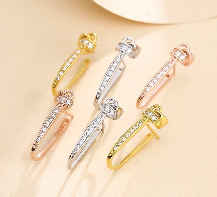 Crystals Hook Buckle Clip Pendant Setting Sterling Silver Rose Gold Fine 925 7x13mm For One Donut Bead No Prongs DIY Jewelry Wholesale