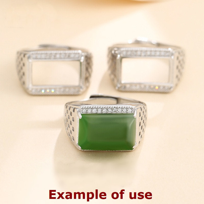 Ring Blank Setting 1pc Sterling Silver 925 Crystals Rectangle Base Fine 9x15mm For One Stone Gemstone Adjustable Four Prongs Wholesale