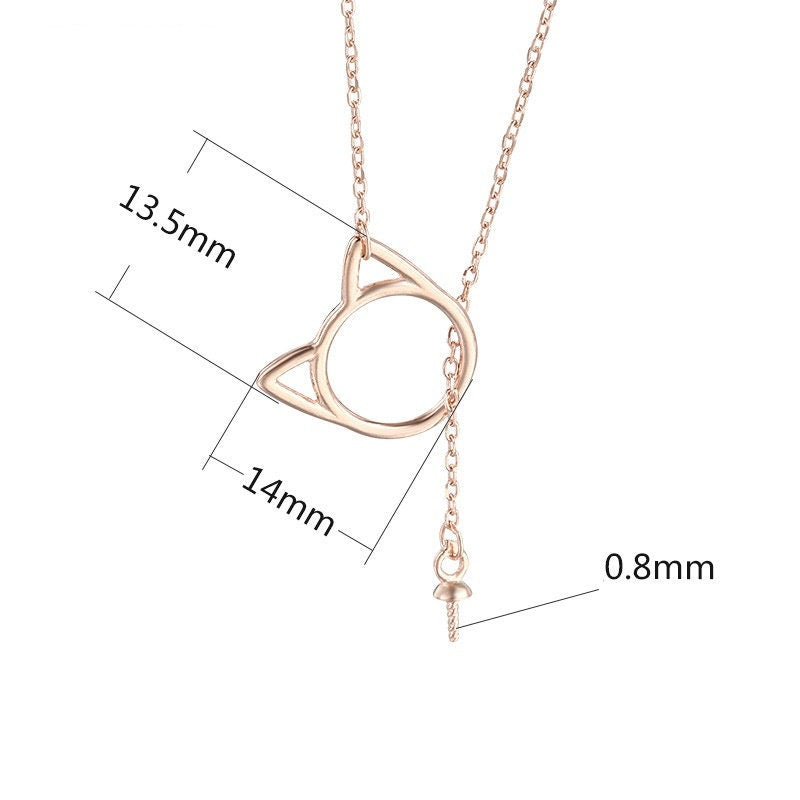 Cat Shape Cup Pin Base Pendant Setting Sterling Silver Rose Gold Fine 925 13.5x14mm For One Pearl Bead No Prongs DIY Jewelry Wholesale
