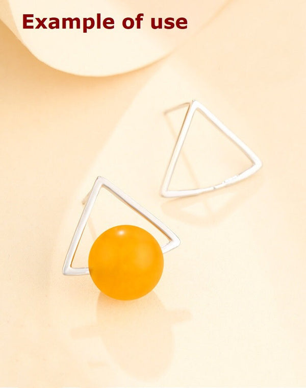 Triangle Clip Buckle Earrings Stud Setting Sterling Silver White Gold Bezel Fine 925 8-10mm For One Pearl No Prongs DIY Jewelry Wholesale