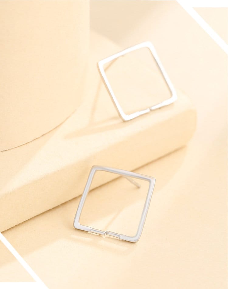 Square Clip Buckle Earrings Stud Setting Sterling Silver White Gold Bezel Fine 925 8-10mm For One Pearl Bead No Prongs DIY Jewelry Wholesale