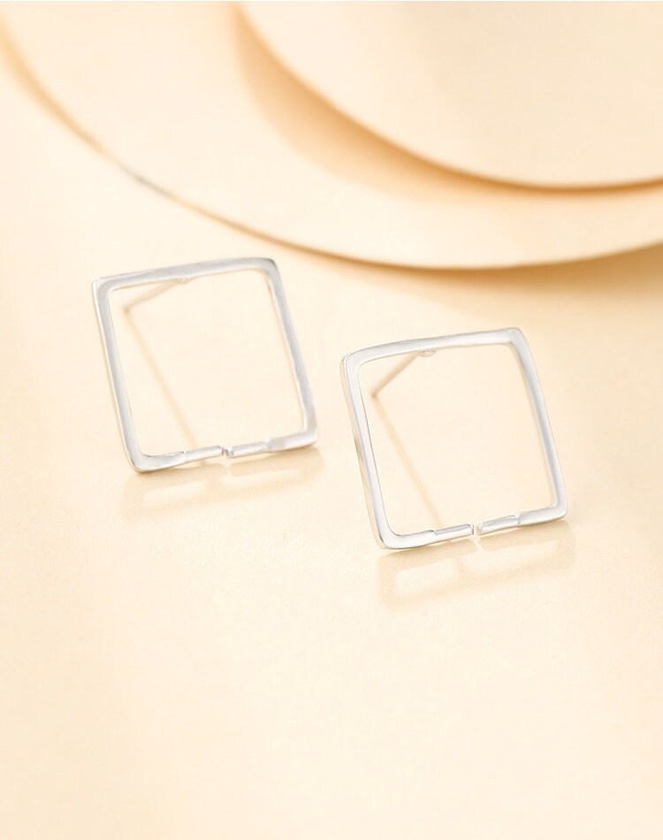 Square Clip Buckle Earrings Stud Setting Sterling Silver White Gold Bezel Fine 925 8-10mm For One Pearl Bead No Prongs DIY Jewelry Wholesale