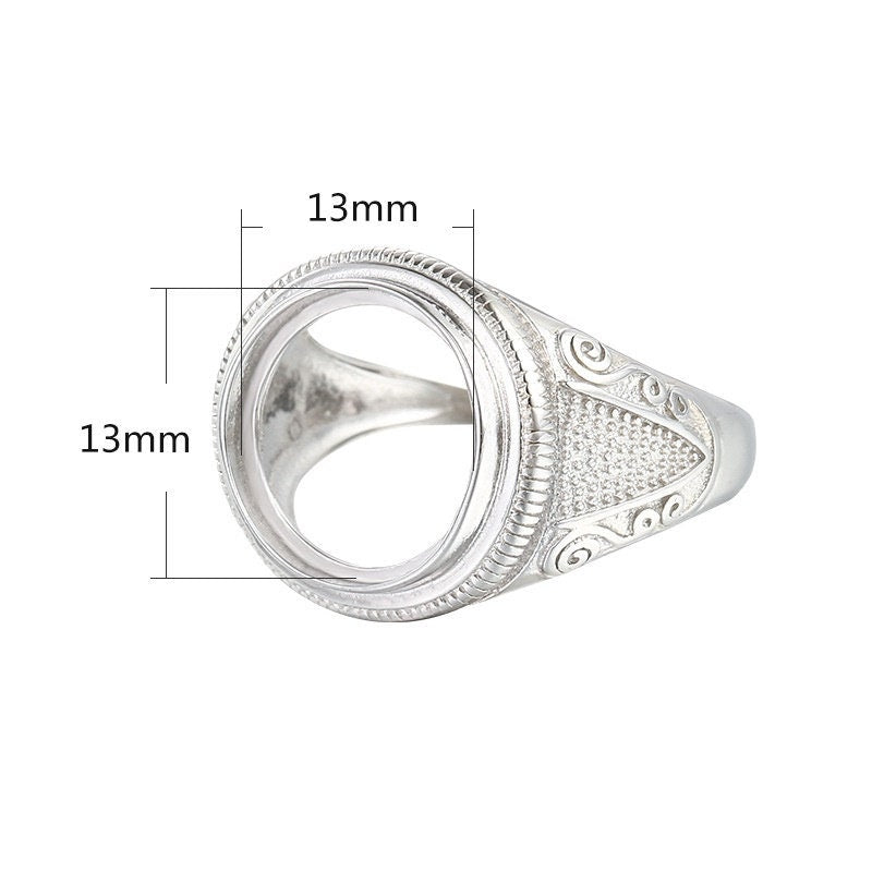 Ring Blank Setting 1pc Sterling Silver 925 Vintage Round Base No Prongs White Gold Fine 13mm For One Stone Gemstone Adjustable Wholesale