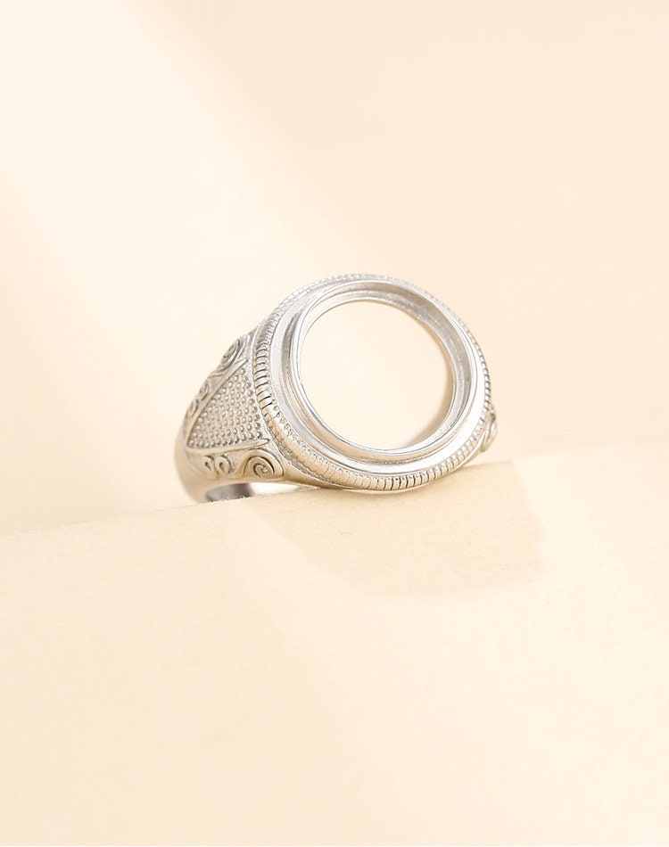 Ring Blank Setting 1pc Sterling Silver 925 Vintage Round Base No Prongs White Gold Fine 13mm For One Stone Gemstone Adjustable Wholesale