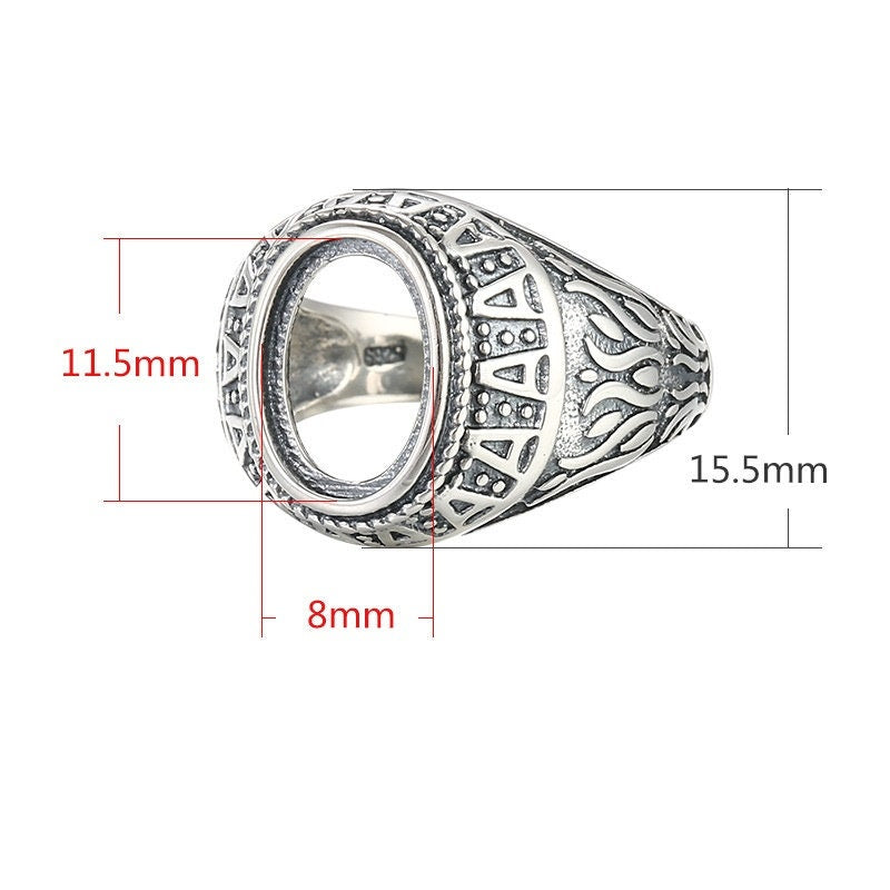 Ring Blank Setting 1pc Sterling Silver 925 Vintage Oval Base Antique Fine 8x11.5mm For One Stone Gemstone Adjustable No Prongs Wholesale