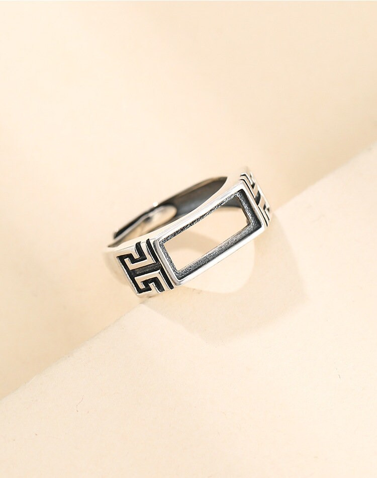 Ring Blank Setting 1pc Sterling Silver 925 East West Bezel Adjustable Retro Rectangle Base Fine 4-17mm One Stone Gemstone No Prongs