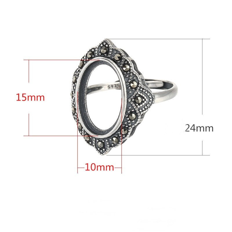 Ring Blank Setting 1pc Sterling Silver 925 Retro Oval Base Antique Fine 10x15mm For One Stone Gemstone Adjustable No Prongs Wholesale