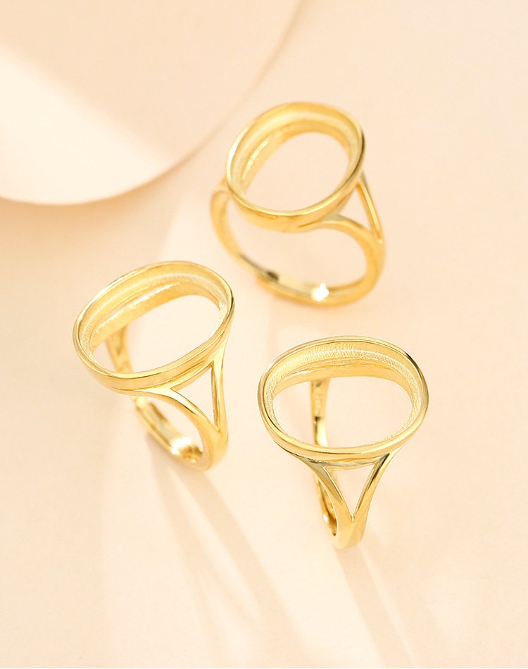 Ring Blank Setting 1pc Sterling Silver 925 Simple Smooth Oval Gold Adjustable Fine 3-22mm For One Stone Gemstone No Prongs Wholesale