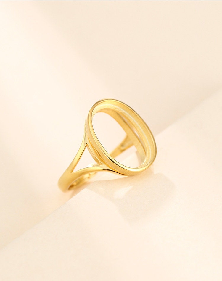 Ring Blank Setting 1pc Sterling Silver 925 Simple Smooth Oval Gold Adjustable Fine 3-22mm For One Stone Gemstone No Prongs Wholesale